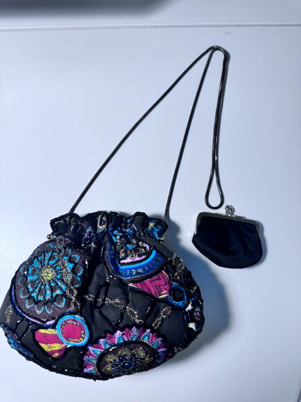 Unique Hand Beaded Evening Bag Kiss Lock Purse Boho Art w/Matching Coin Purse